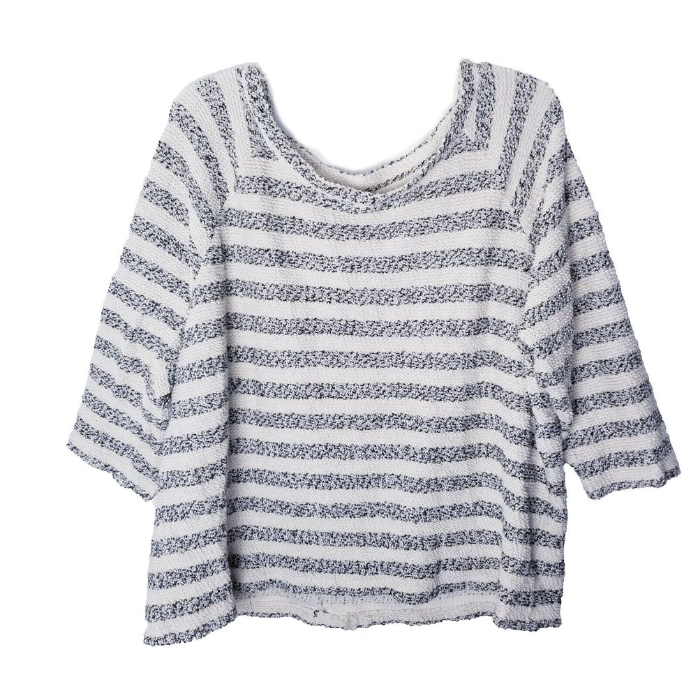 Lucky Brand Sweater Women Size XL Cream Black Pullover Textured